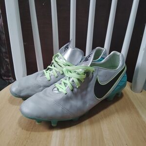 Nike Gray and Green Soccer Cleats Tiempo
